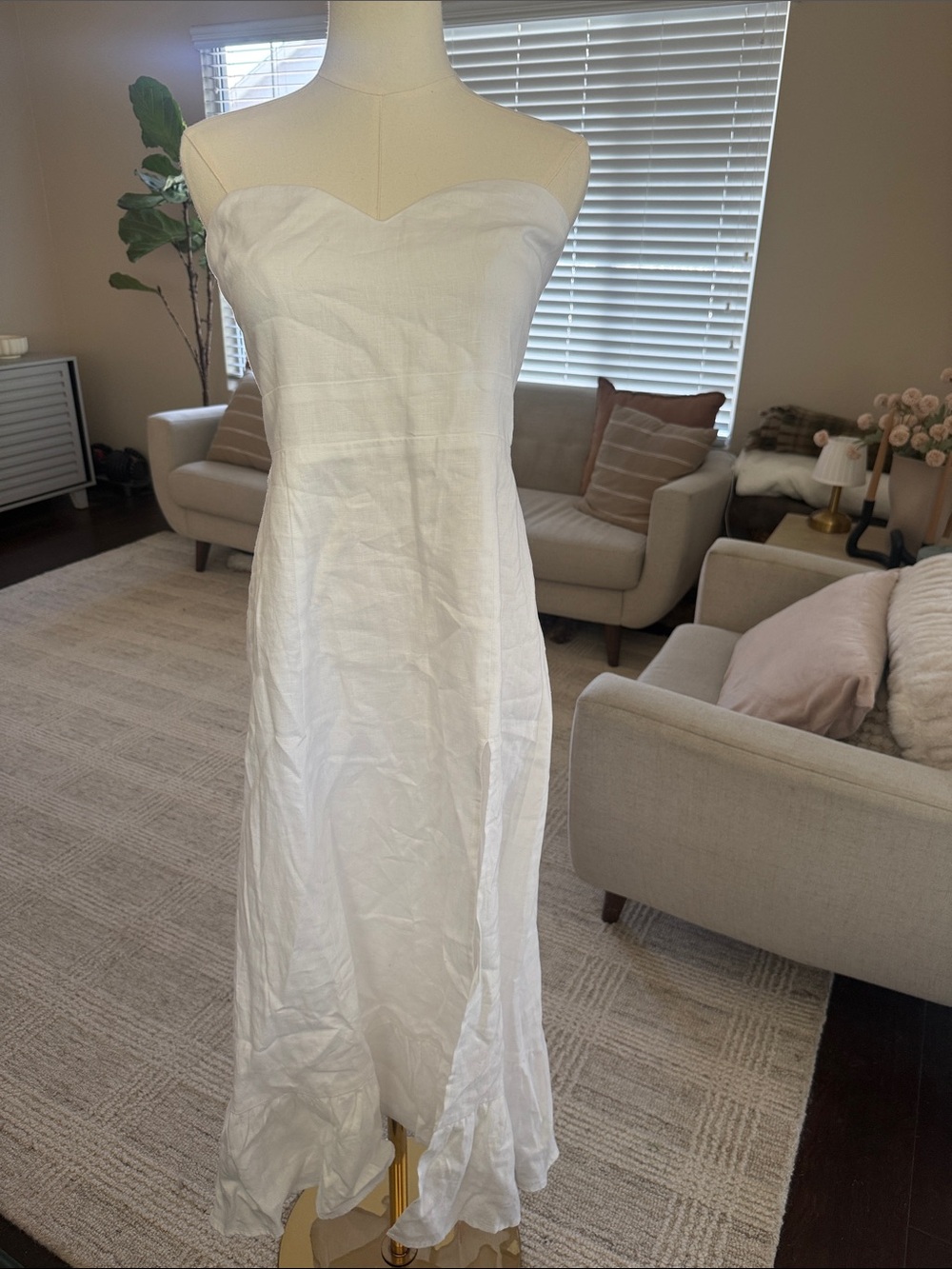 Reformation White Strapless Sweetheart Midi Dress